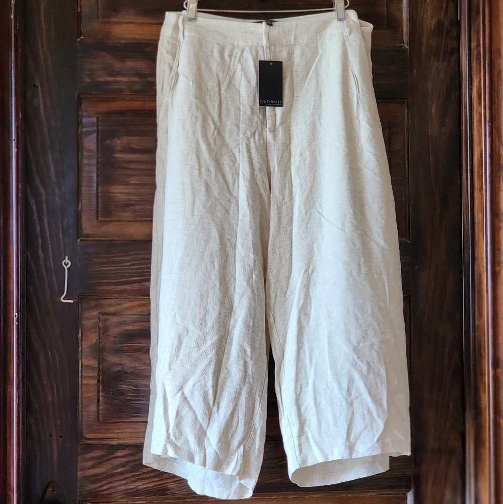 ELOQUII Linen High Rise Culotte Wide Leg Pants Size 24 - Picture 8 of 12